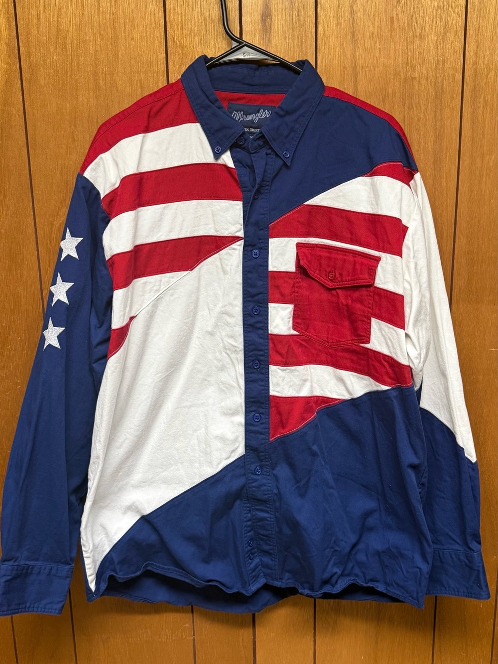 Vintage Wrangler Western Casual Button Down Shirt Red White and Blue